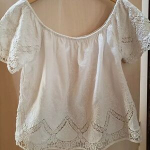 AE Embroidered Off Shoulder Boho Eyelet Beach Festival Casual Top White XS